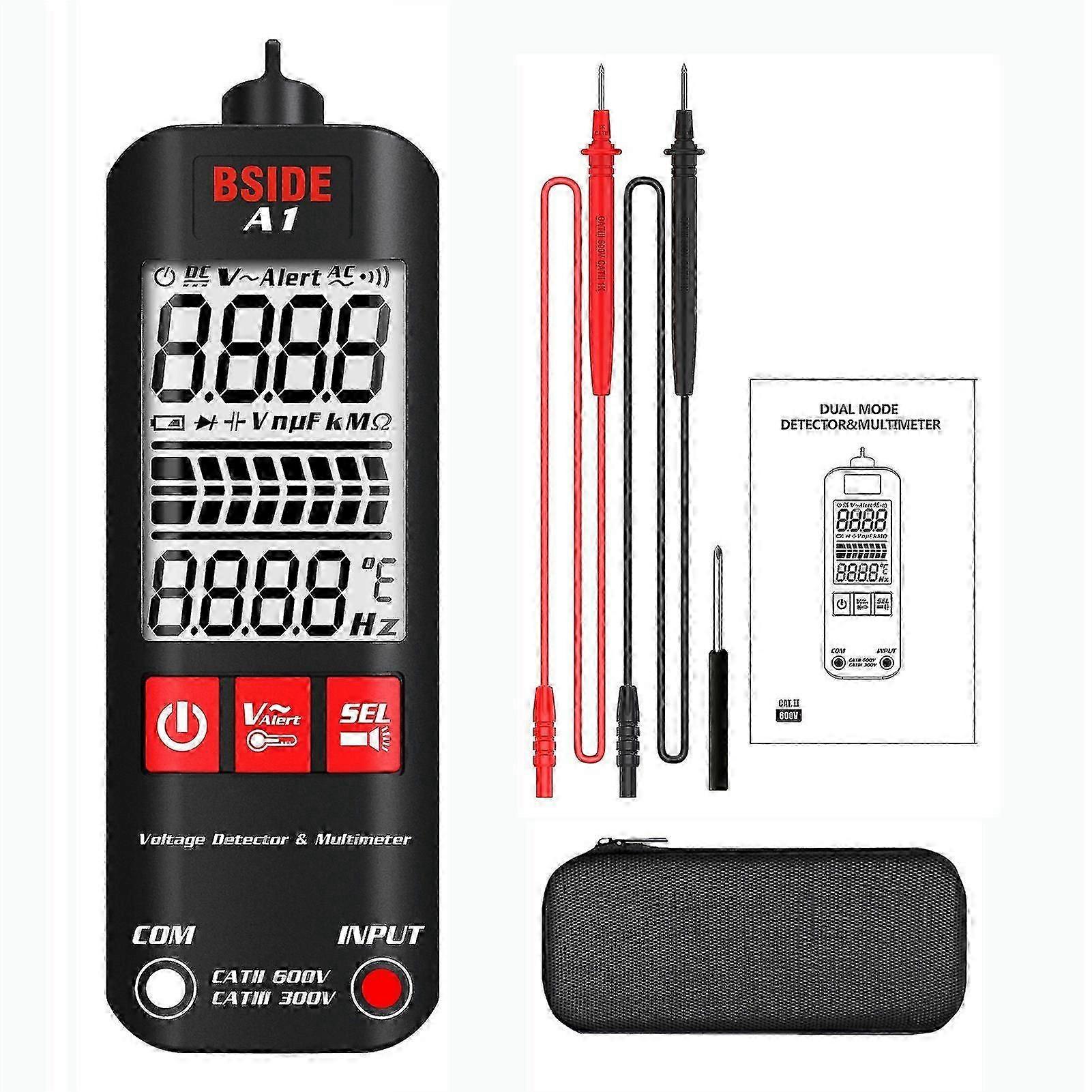 BSIDE A1 Mini Multimeter LCD Digital Tester Voltage Detector 2000 Counts DC/AC Voltage Frequency Resistance NCV Continuity Live Wire Neutral Wire Chec