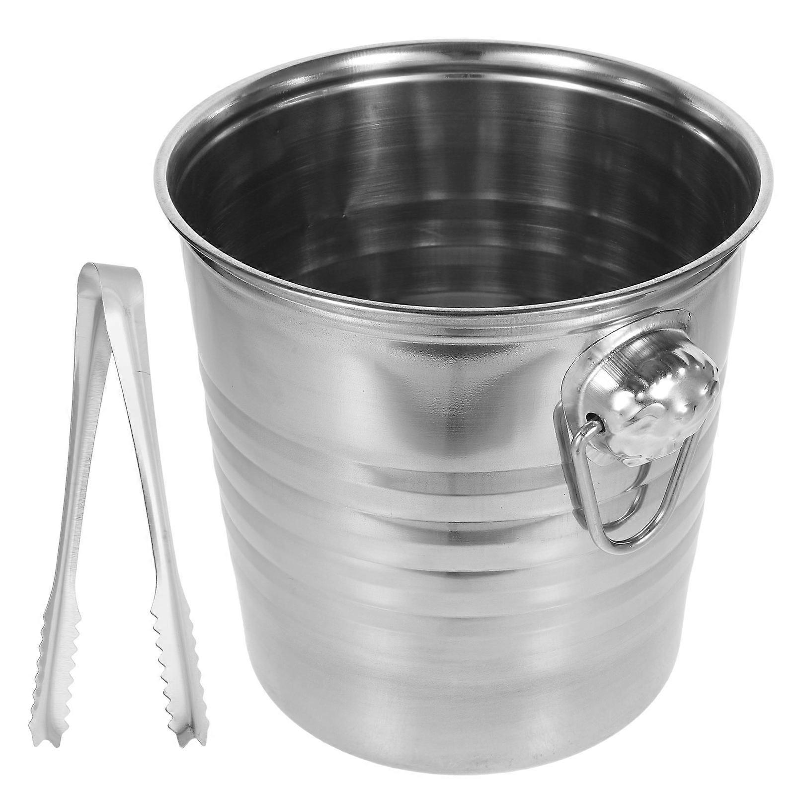 Metal Ice Bucket Ice Storage Bucket Simple Design Silver 24.00X21.00X20.50cm 1Set
