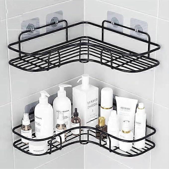 Shower - No Drilling Bathroom Wall Shelf Shower Partition Black Tripod 2 Double Claw Transparent Patch