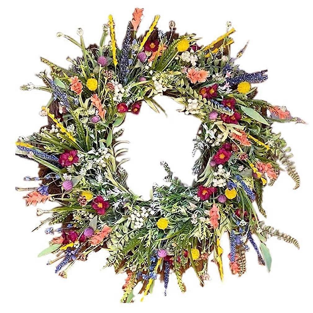 Door Wreath Spring 17.72 Inches, Artificial Wildflower Garland for Front Door, Colorful Summer Decor, 45 cm Multi-Purpose Wreath