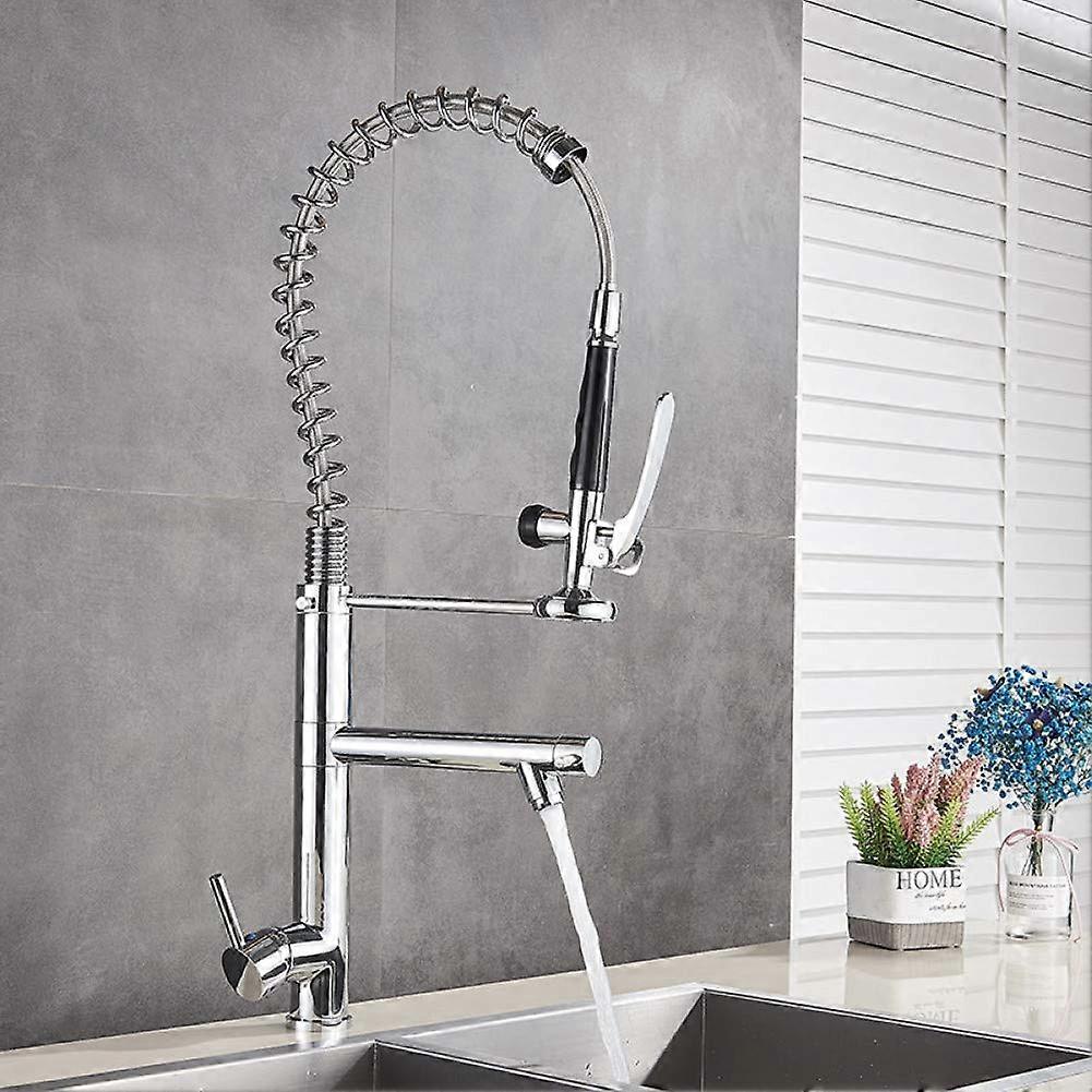 Spring Kitchen Tap Pull Down 360 Degree Rotation Single Handle Hot/Cold Mixer Faucet with Rain Spout Tall Design