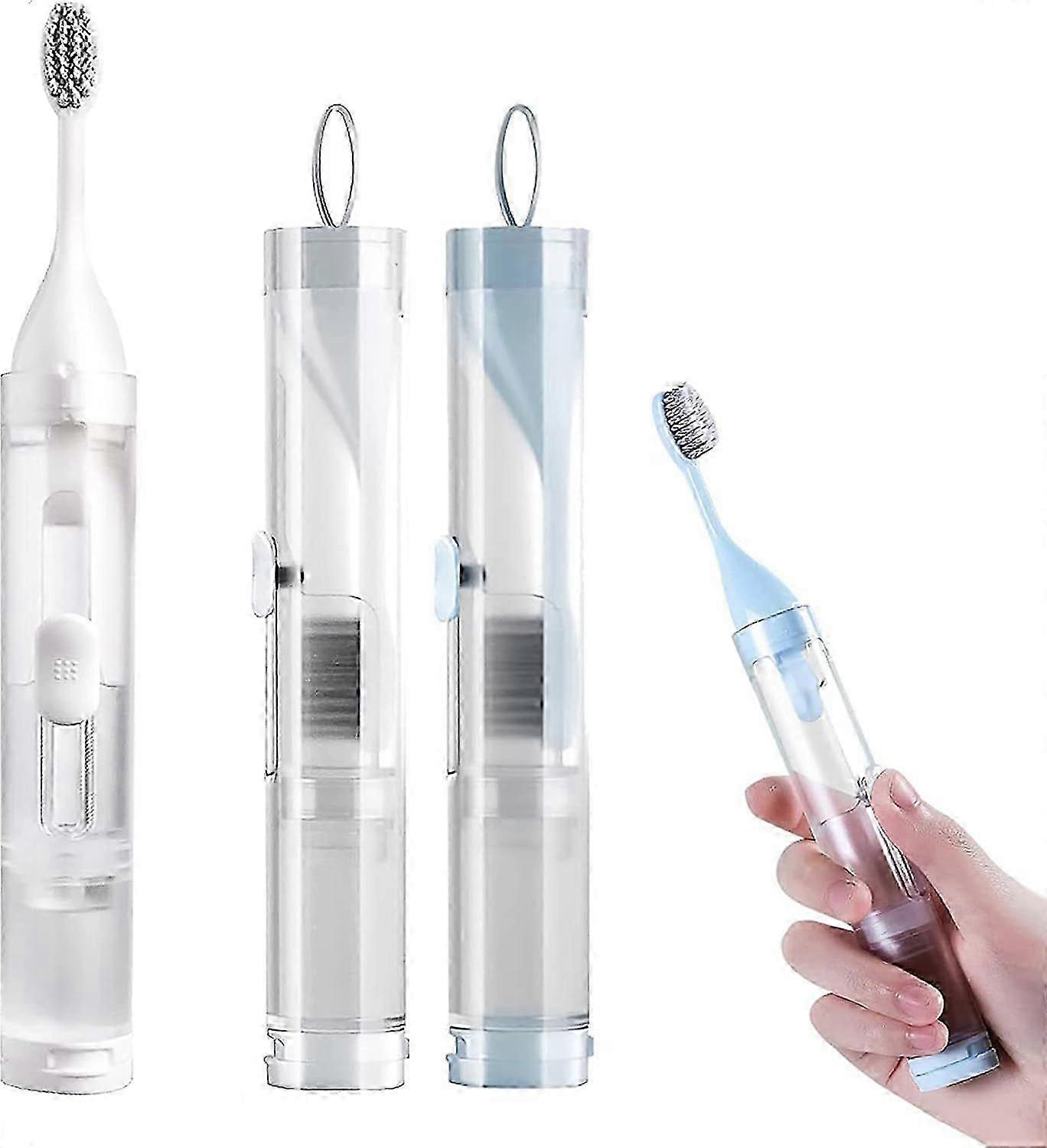 2Pcs Toothbrushes Kit Fold Travel Size Built-in Travel Toothpaste Container