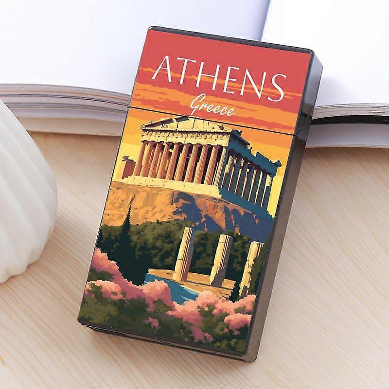 Cross-Border Women's Cigarette Case Fine Counts Automatic Pop-Up Anti-Pressure Anti-Tide Women's City 20 Pack Cigarette Boxes Creative Pattern