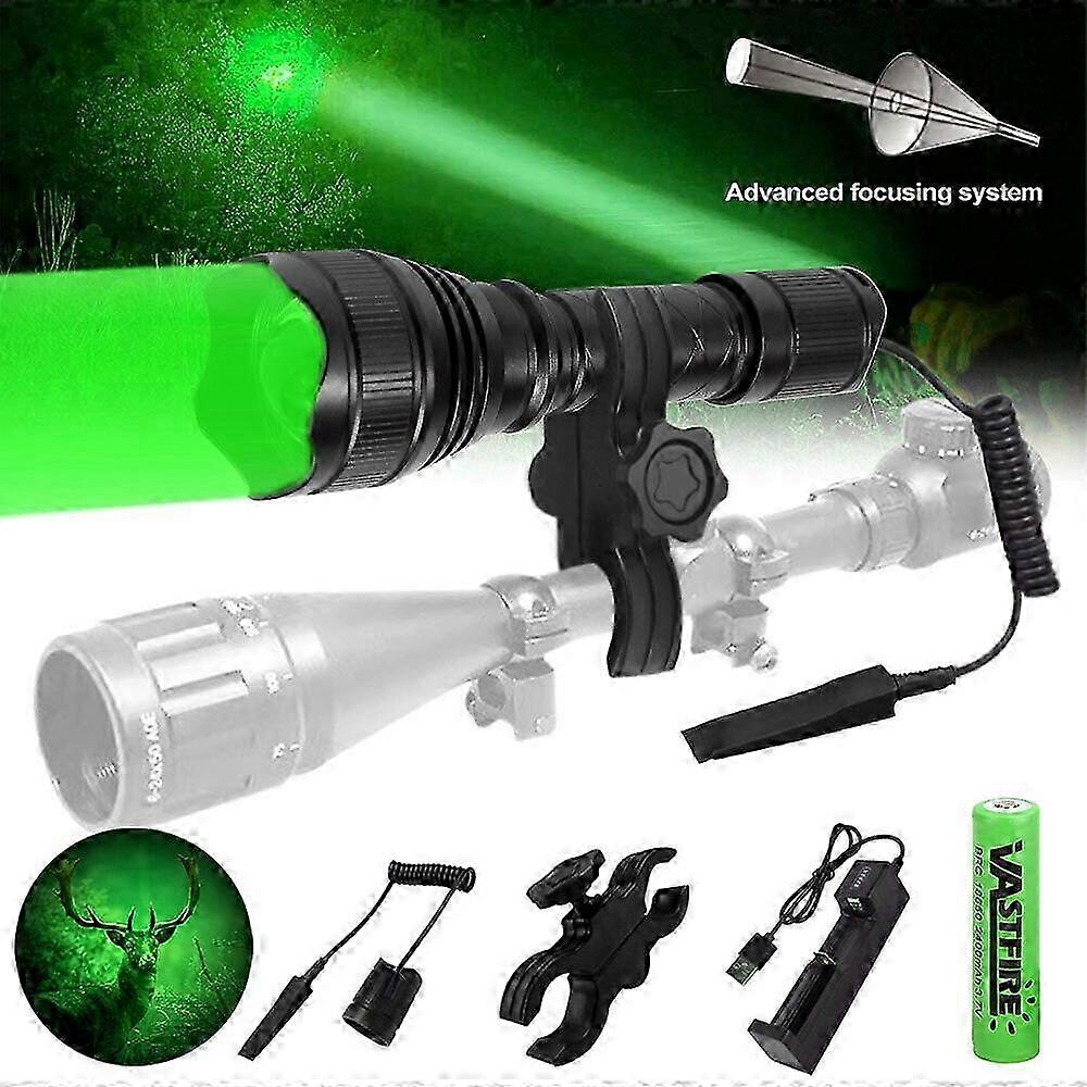 Tactical White/Green/Red LED Hunting Flashlight USB Rechargeable Lamp with Scope Mount for Weapons