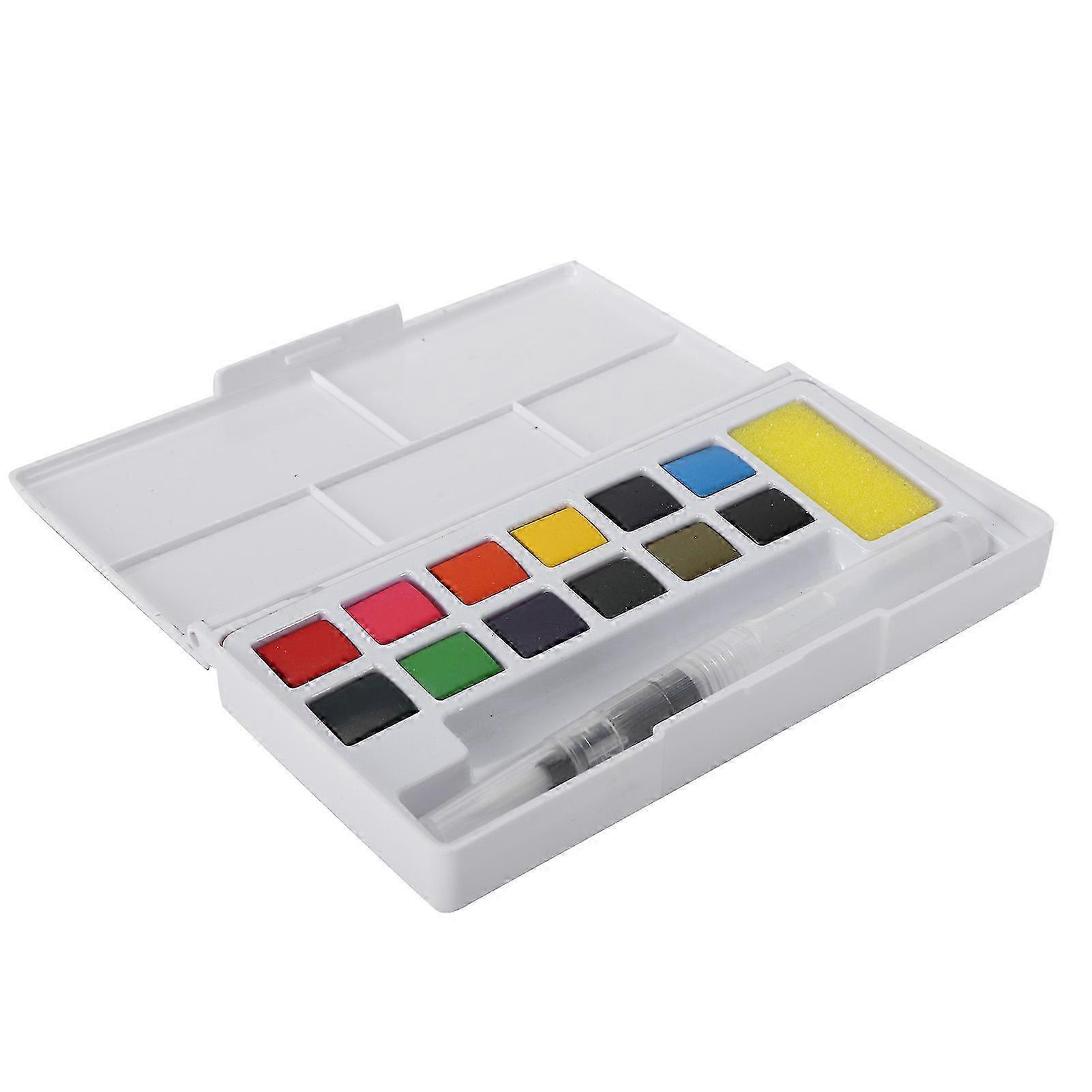 Portable Watercolor Paint Set with Pigment Pen and Sponge (Plastic Box) - 12 Colors