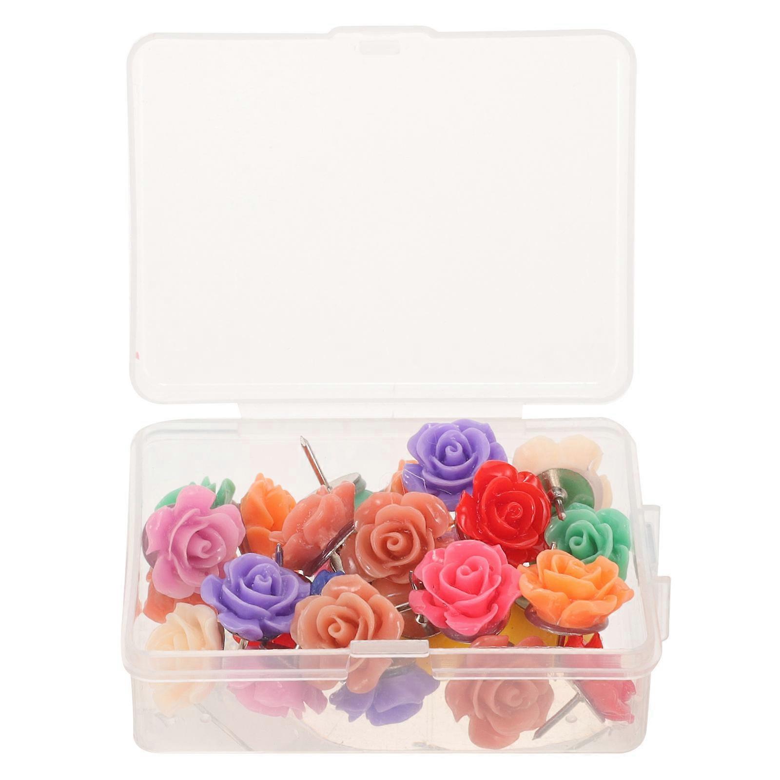 20pcs Decorative Rose Pushpins Multi Functional Flower Tacks for Posters, Photos, Maps & Calendars – Simple Design Thumbtacks for Home & Office Use