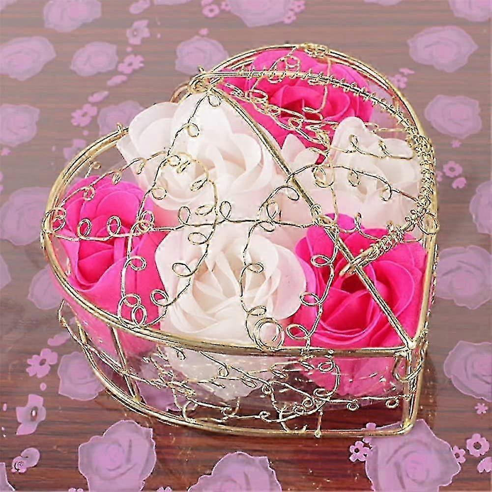 سلة حديدية على شكل قلب جوفاء عيد الحب هدية مربع الصابون الاصطناعي سلة الصابون روز هدية مربع لعيد الحب الزفاف ، عيد الأم ، عيد ميلاد