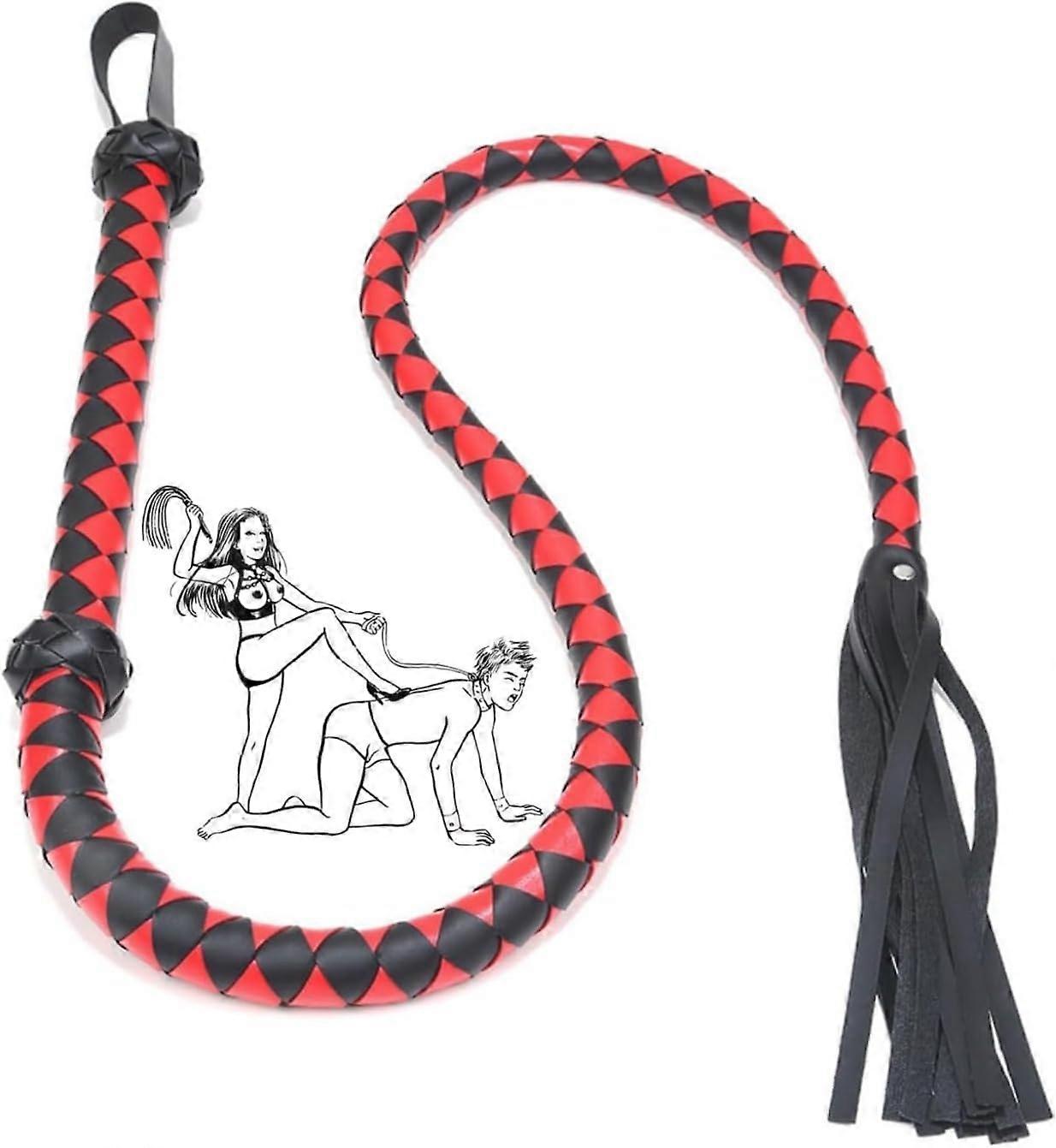 LaSaMee Long Black and Red Horse Whip, Role Play Whip AccessoryH