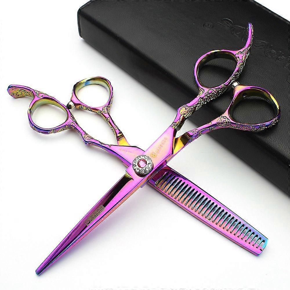 6 Inch Professional Hairdressing Scissors Set, Rainbow Cutting Thinning Styling Tool for Stylists and Barbers