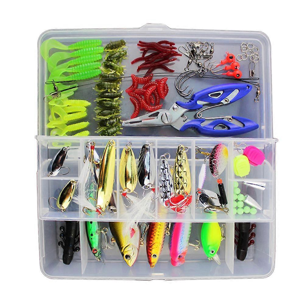 Bass Fishing Lures Kit Freshwater Including Spinners Treble Hooks Single Hooks Swivels Pliers 101Pcs