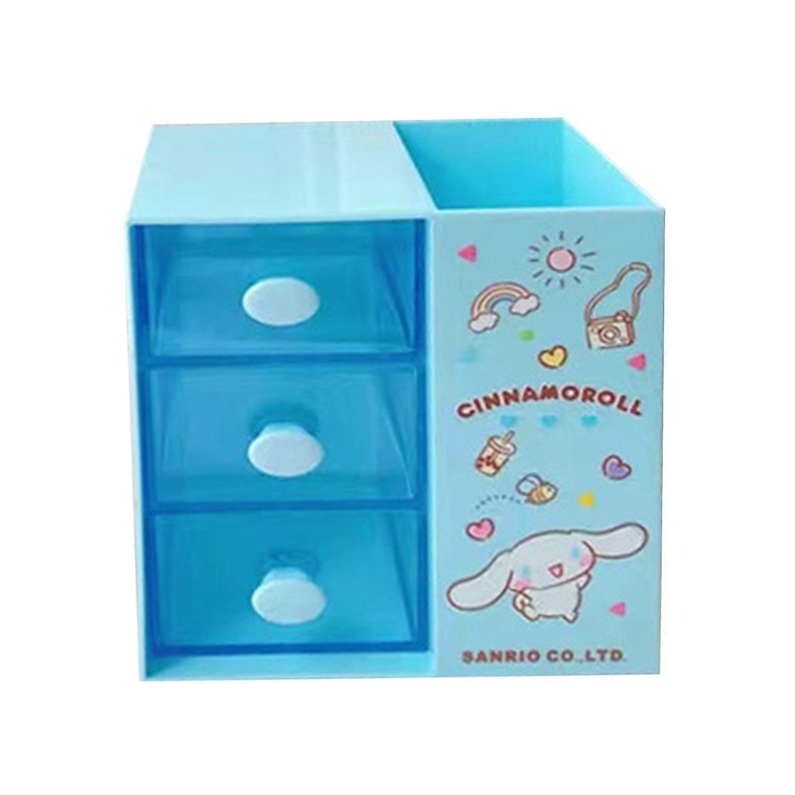 Desk Storage Box Cute Style Built in Drawer Compartment Design Plastic Makeup Storage Box for Home Blue