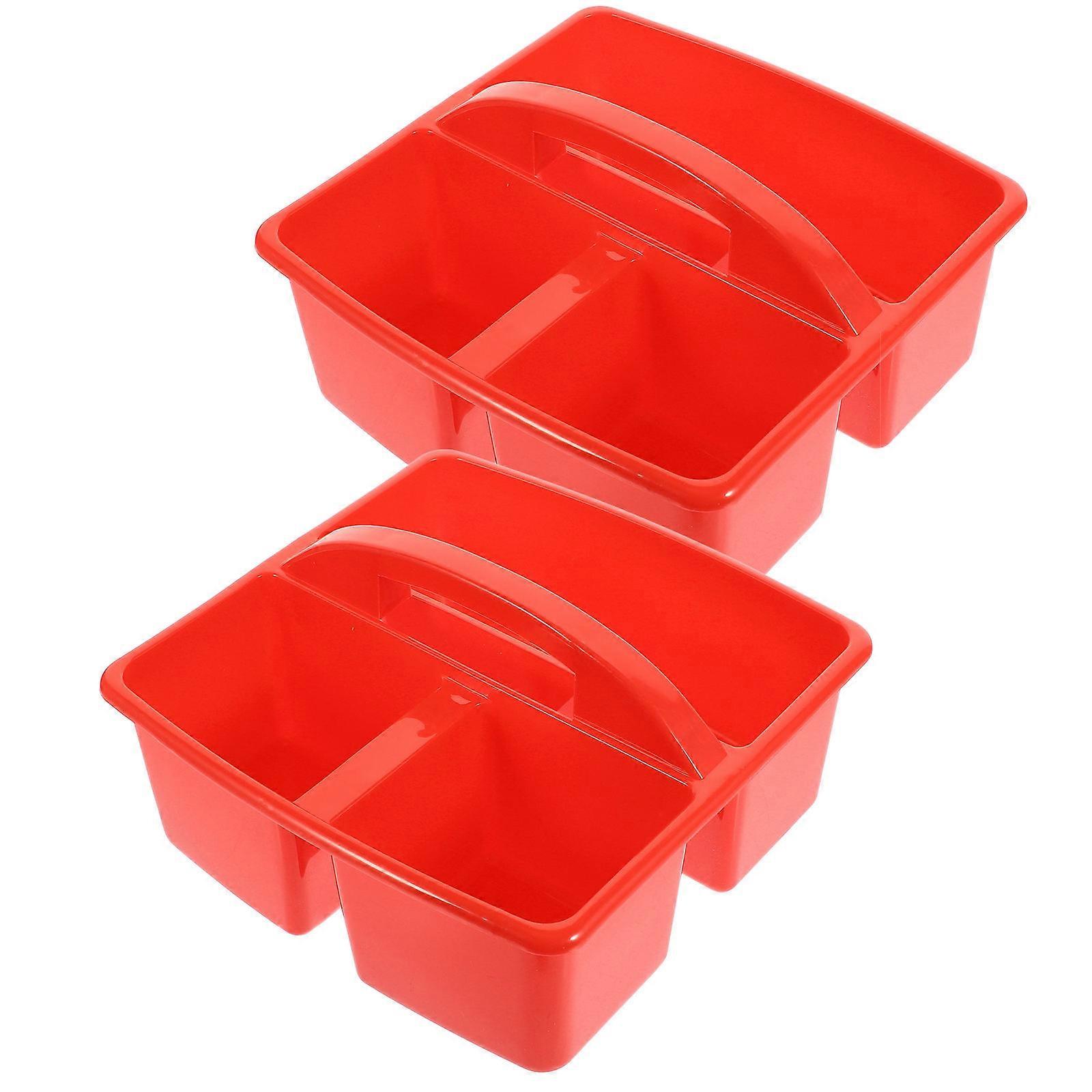 Red Portable Art Supply Organizer with Handle Large Capacity Plastic Storage Container for Decor