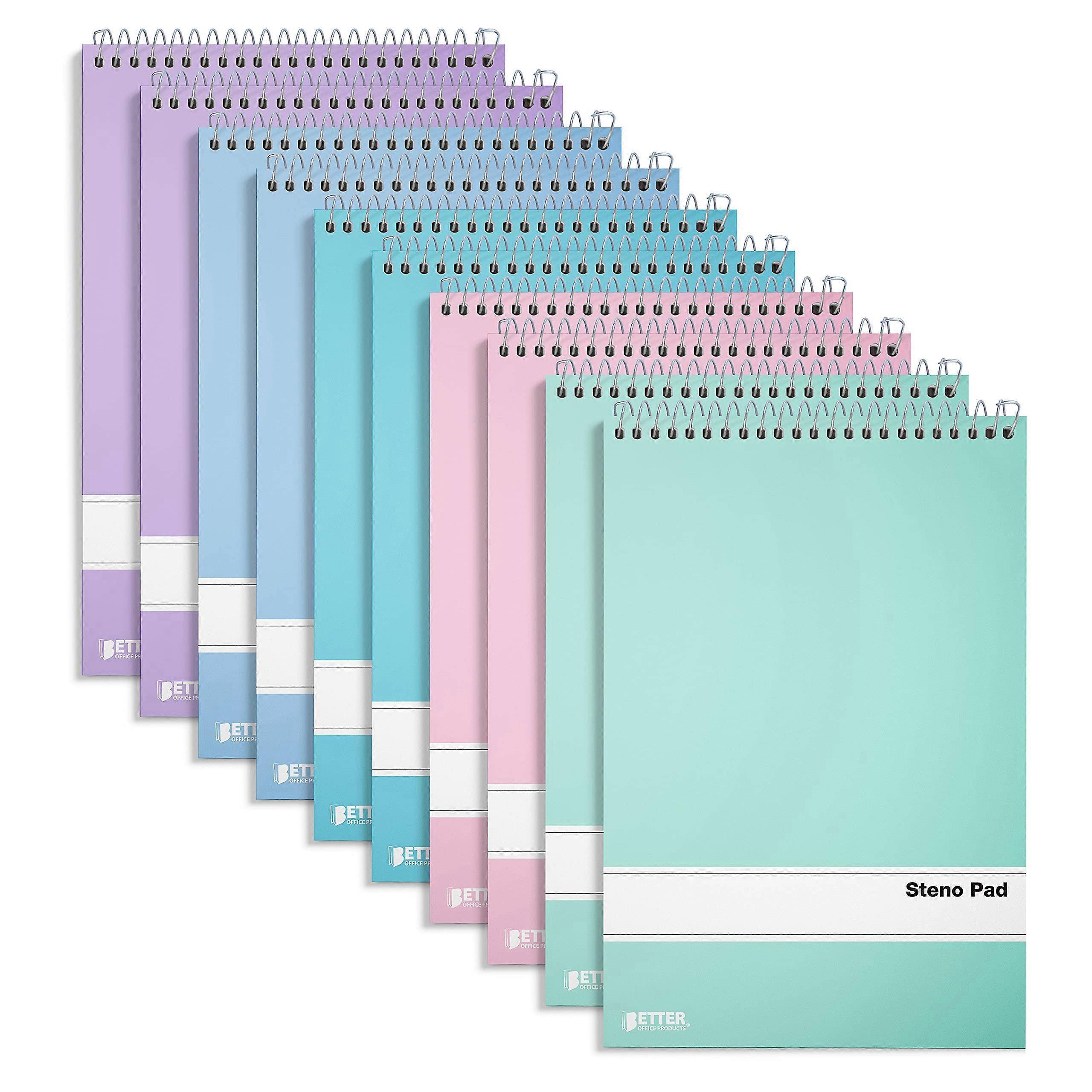 10 Pack 6' x 9' Spiral Notepad 80 Sheets White Paper Gregg Rule Assorted Pastel Colours Pack of 10