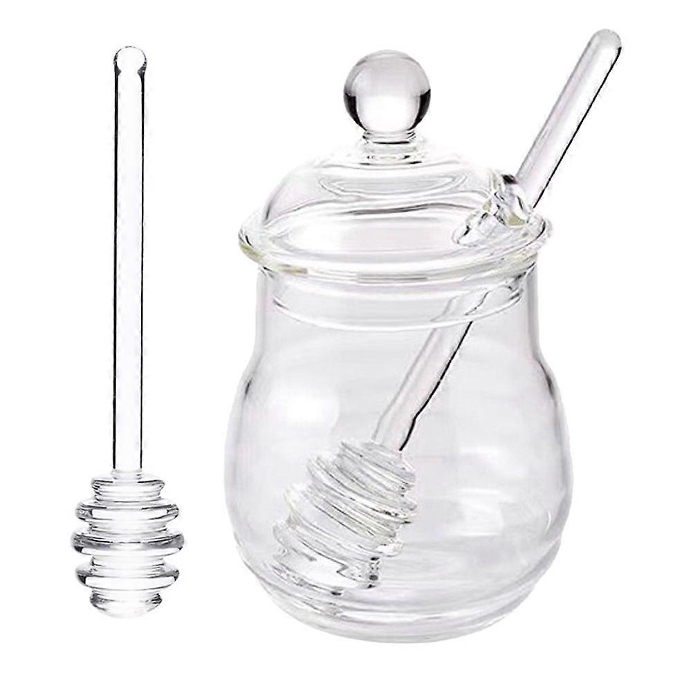 Honey Pot Glass Honey Container Lidded with Rod For Food Storage Household 1Set