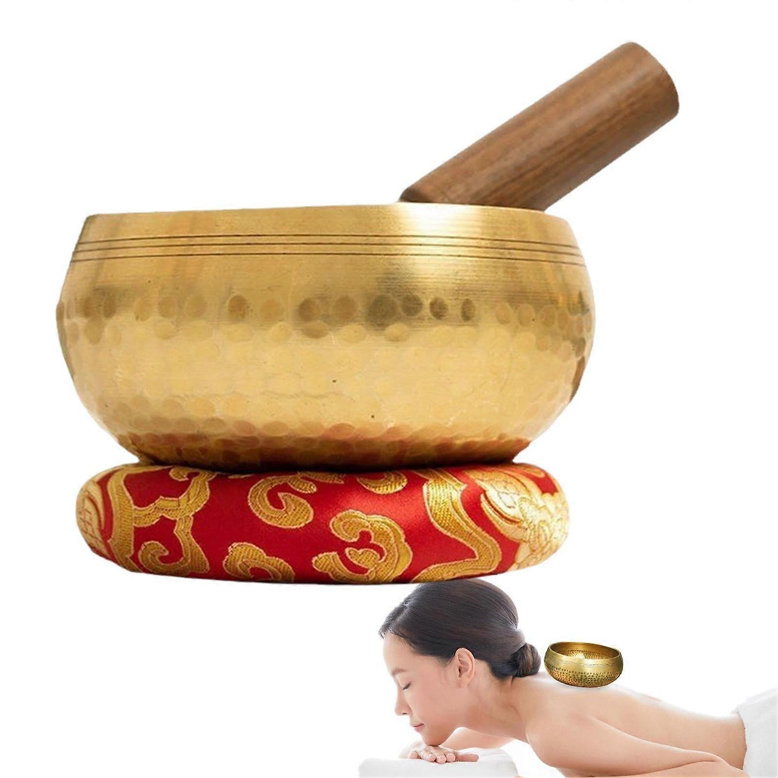 Meditation Singing Bowl, Handmade Tibetan Singing Bowl with Cushion Beater for Yoga, Chakra, Stress Relief 8.5 cm