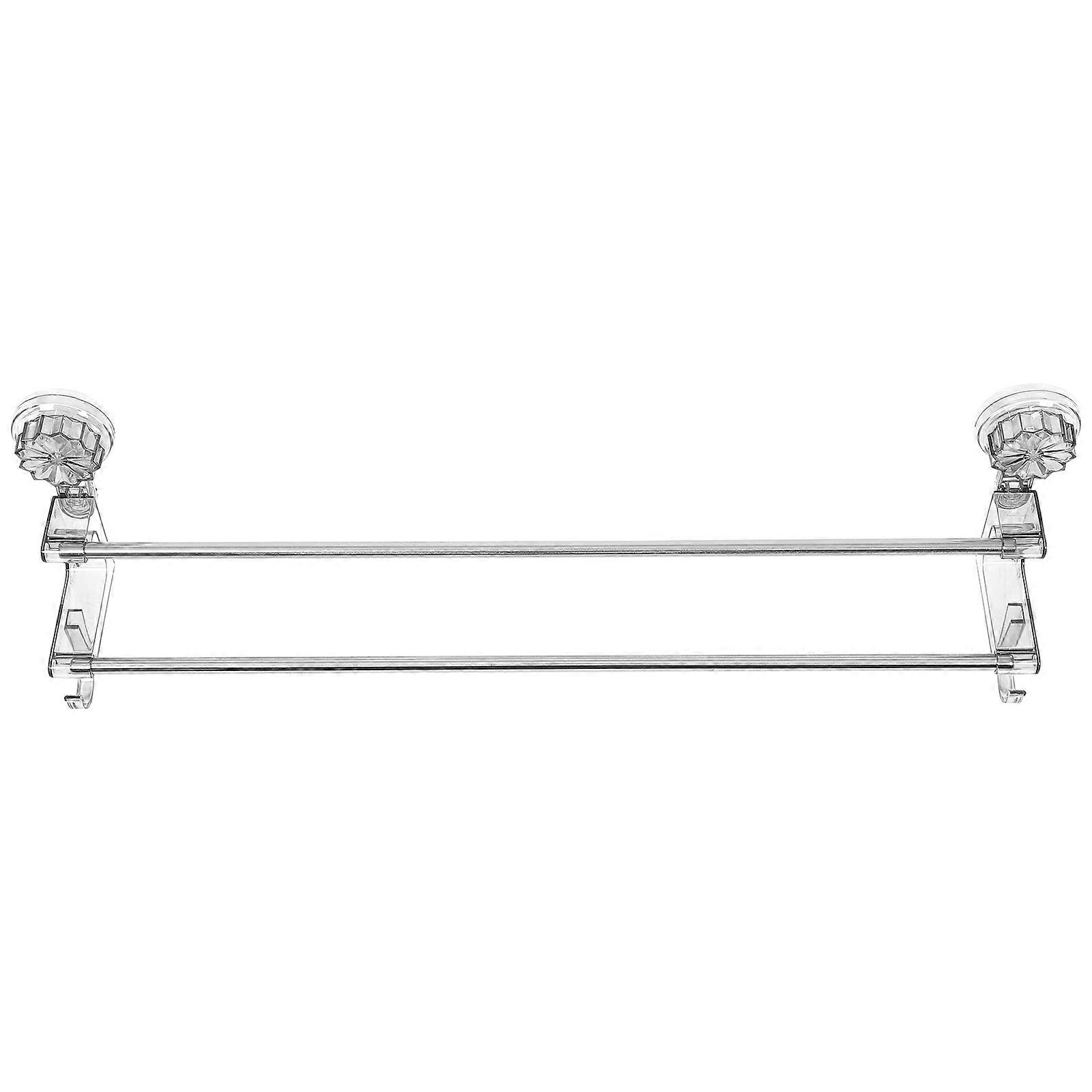 Double Pole Suction Cup Towel Hanger – Multi Use No Drill Towel Bar for Bathroom & Kitchen – Transparent Grey – Space Saving & Easy Drying