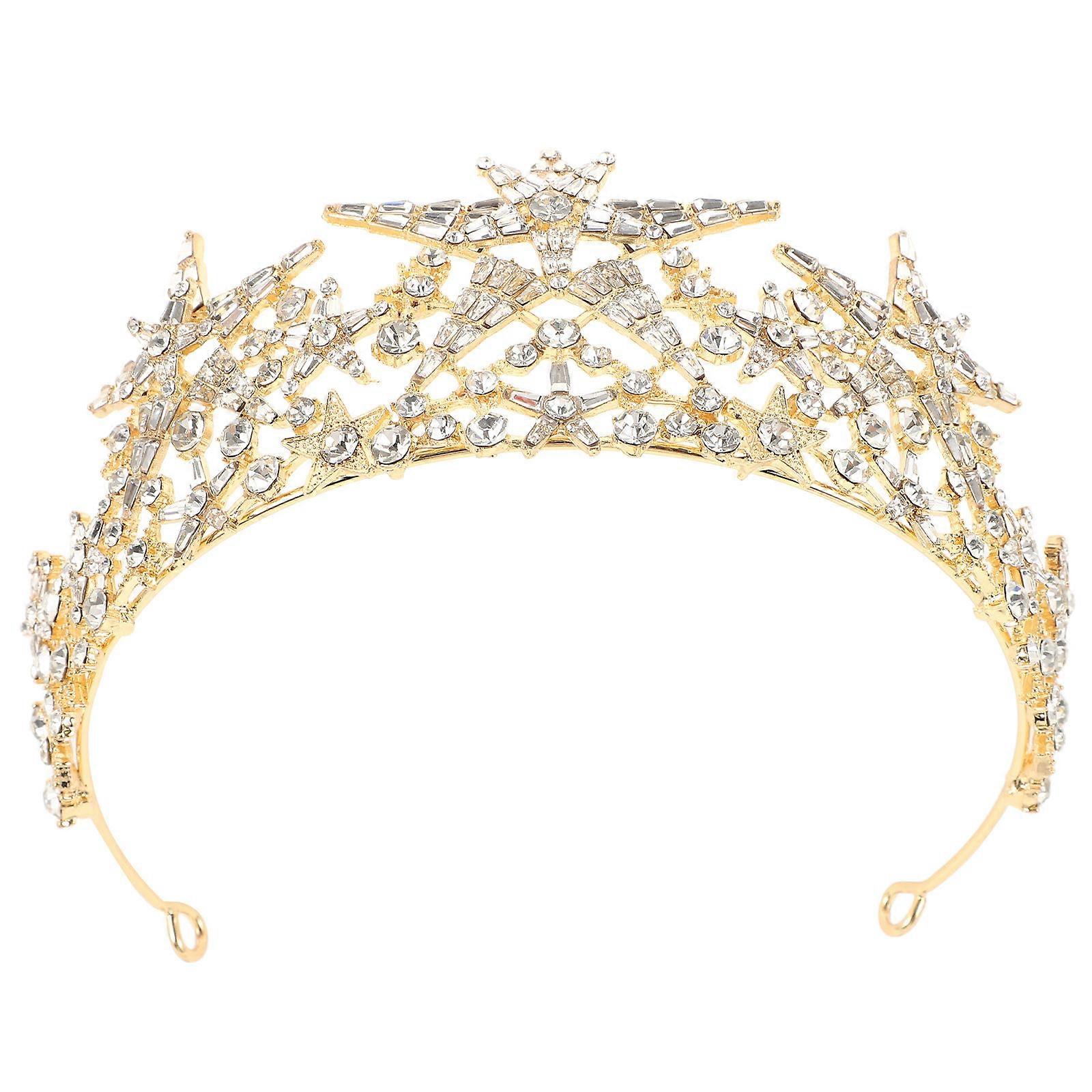 Golden Alloy Crown Headband for Bride Wedding Hairband with Crystal Decorations Fits Many Occasions 1pc