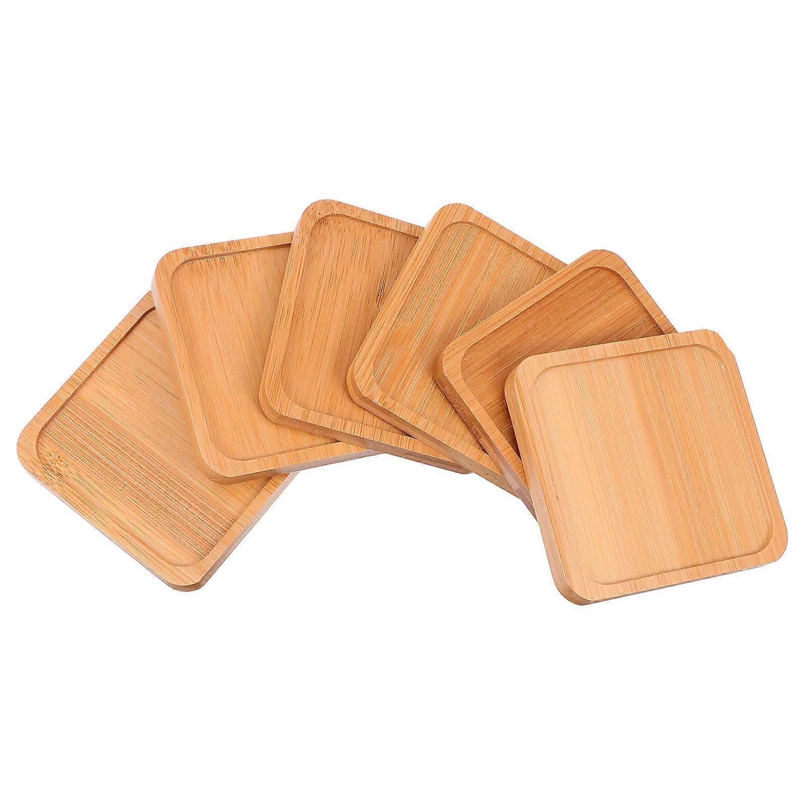 Chocolate Bamboo Plant Pot Tray for Home Use Easy Clean Sturdy Saucers 6pcs Synthesis Material