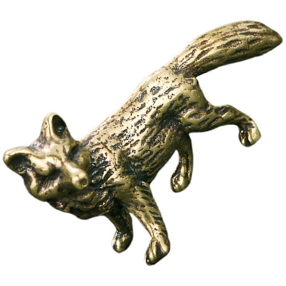 Brass Fox-shape Figurine for Decoration Golden Color Small Desktop Ornament 1 Piece