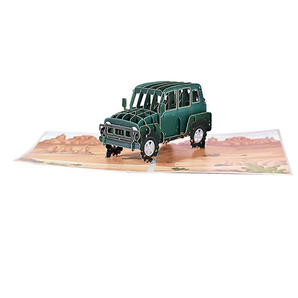 Creative 3D Vehicle Greeting Card For Birthdays And Weddings In Green Color With Message 1Pack