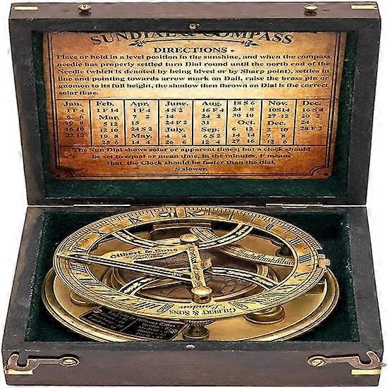 Bussola in ottone artigianale con visione chiara di grado superiore in scatola di palissandro con grafico per gli escursionisti per comporre l'ora solare corretta, perfetta