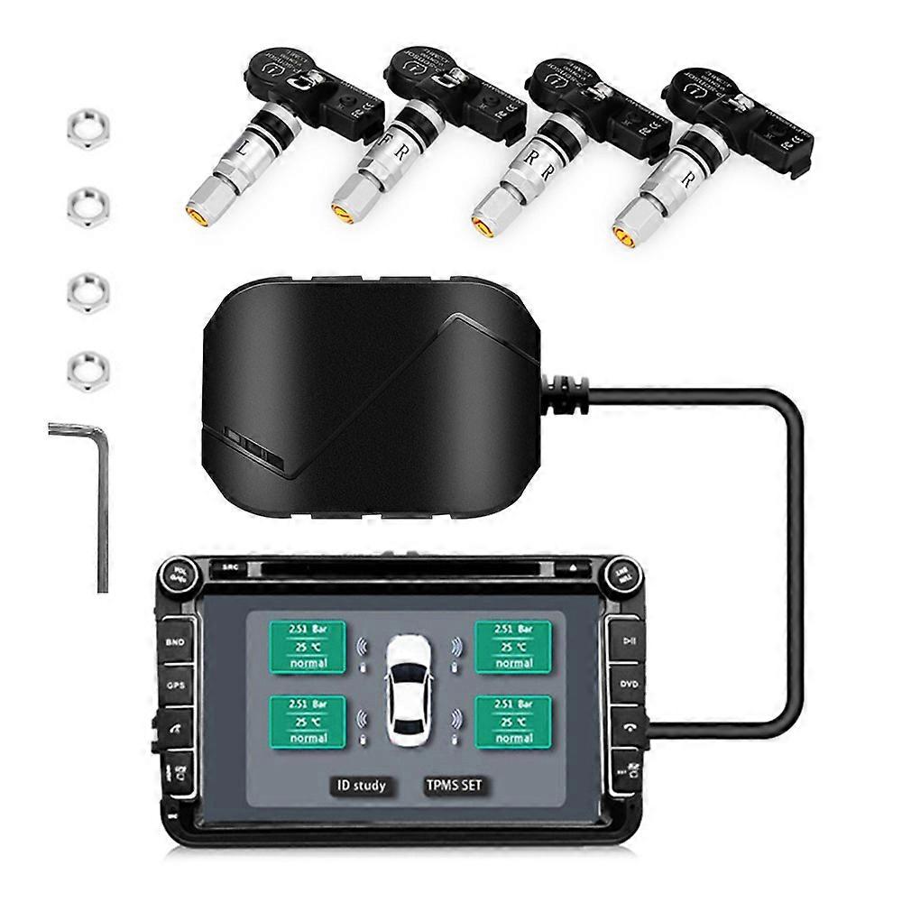 USB Tire Pressure Monitor for Android Navigation Tire Pressure Monitoring Alarm System Wireless Transmission with 4 Internal Sensors