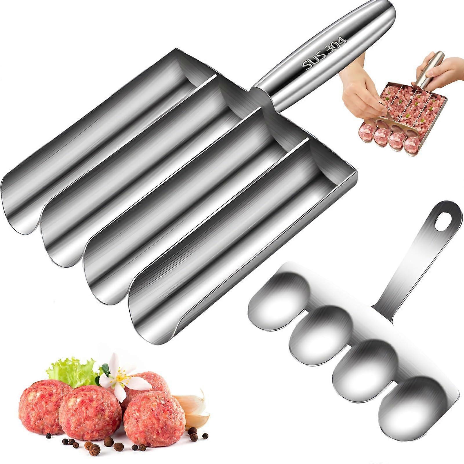 4-In-1 Meatball Maker Stainless Steel With Scraper Quick-Release Handle For Fish, Shrimp And Rice Balls 24.9 cm