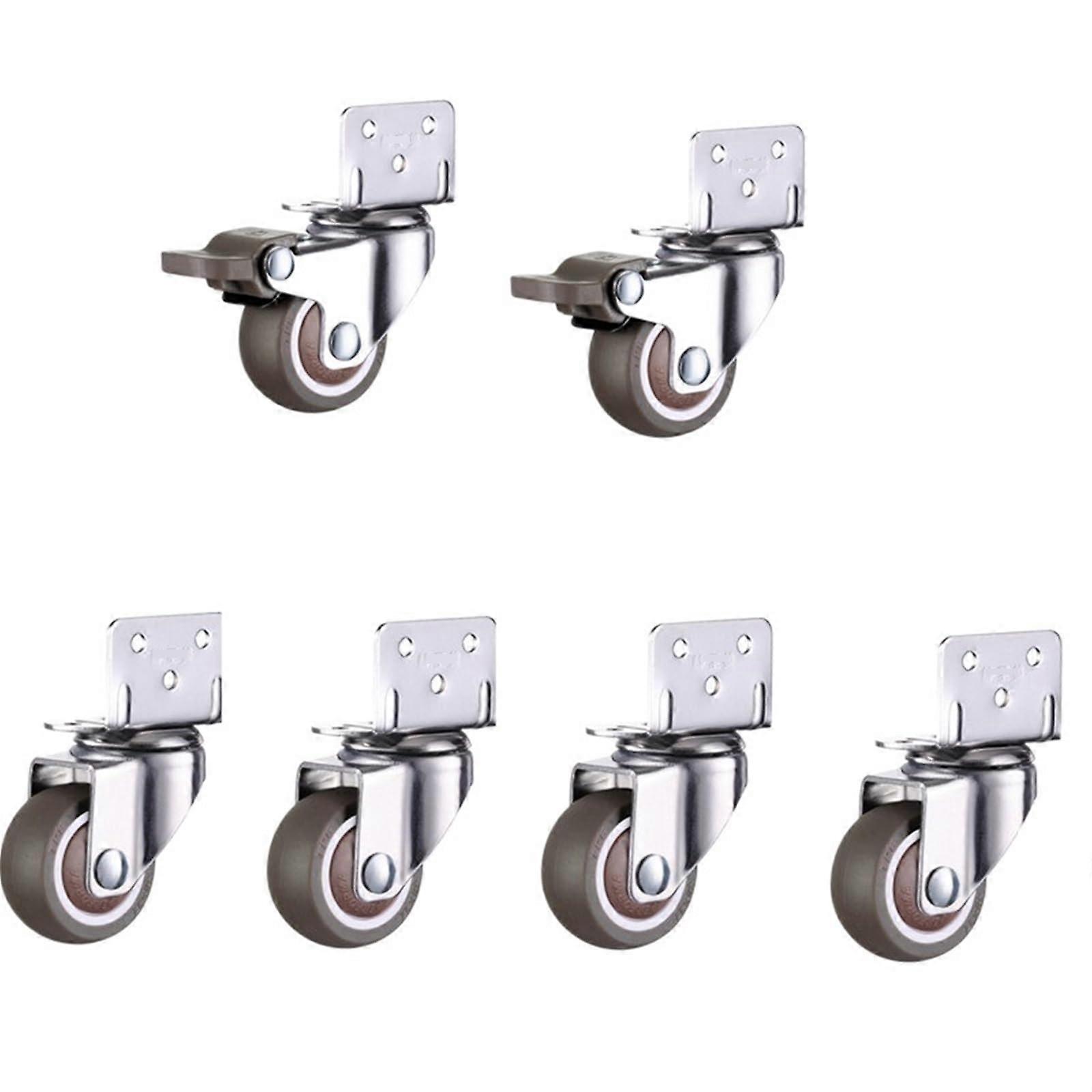 Pack of 6 Soft Rubber Swivel Castors, 2 Brake 4 No Brake, 2 Inch
