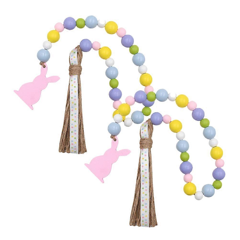 2pcs Multi Color Bead Garland with Tassel for Decor Hemp Rope Easter Accessories 7.87 Inches