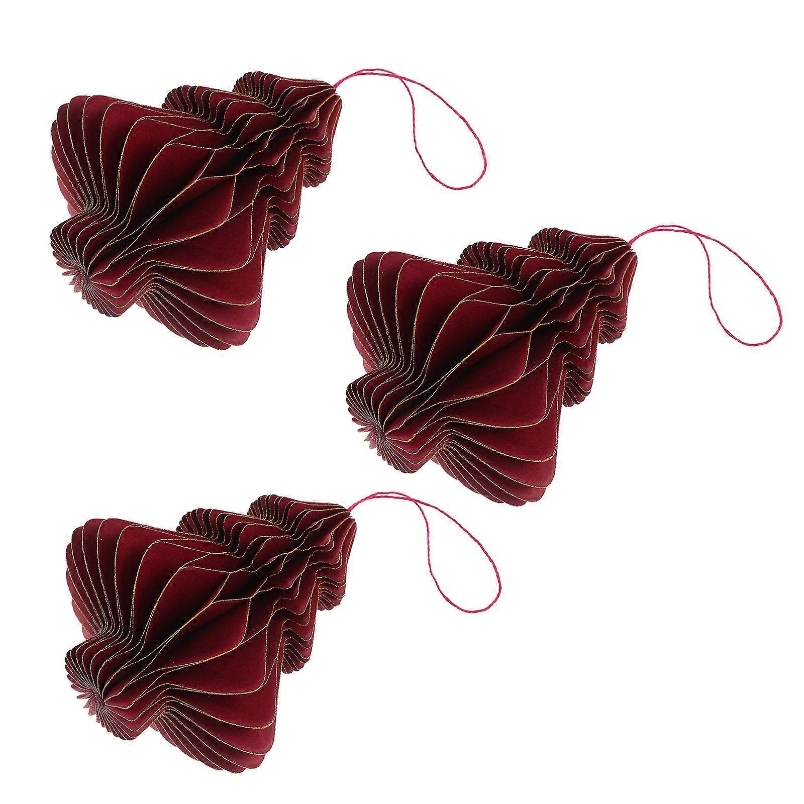 Paper Honeycomb Ornaments 3Set Christmas Decorations Perfect For Family Celebrations 10cm In Dark Red Color