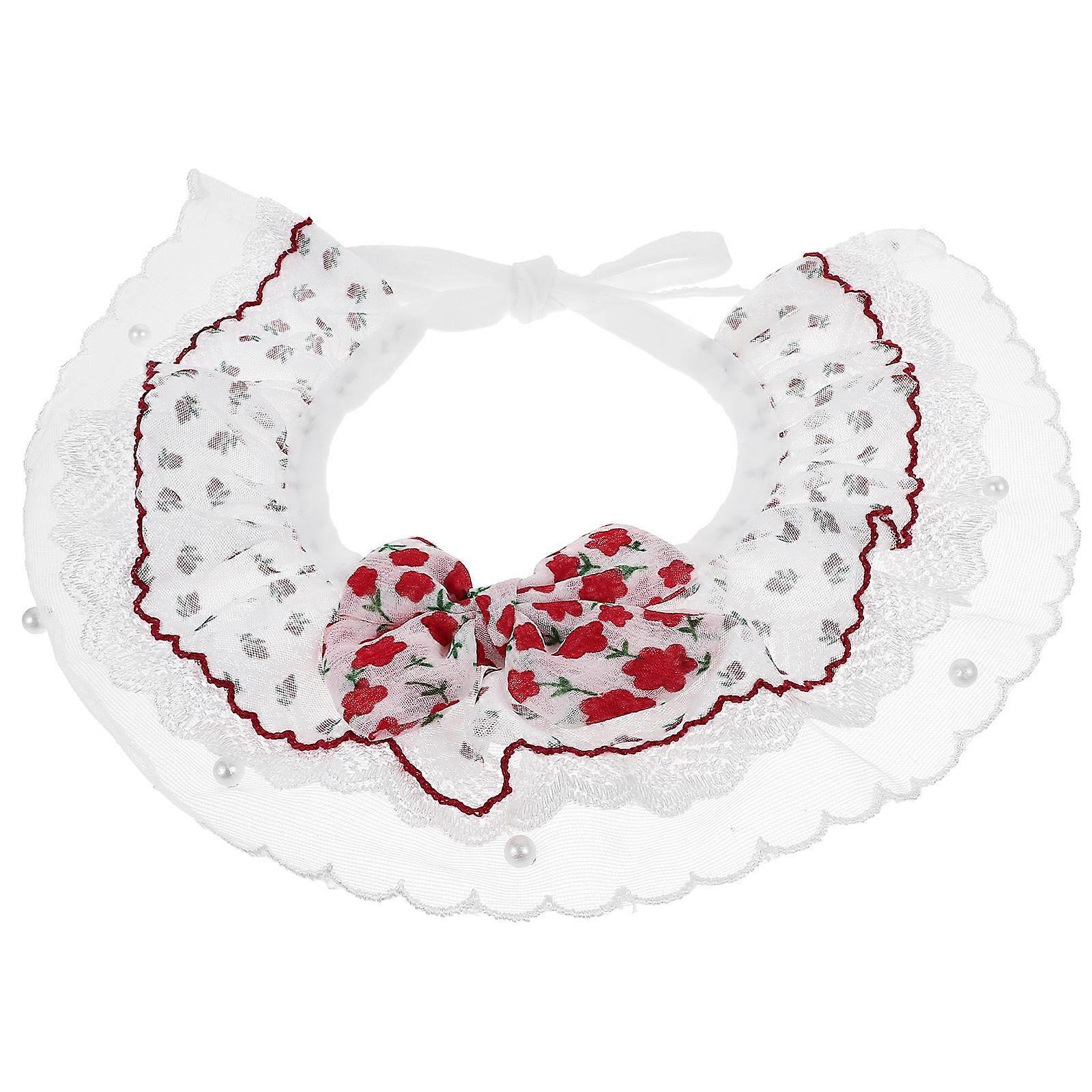Adjustable Pet Collar White Reusable Dog Collar Kitten Accessories Flower Lace Comfortable Daily Wear 1 Set