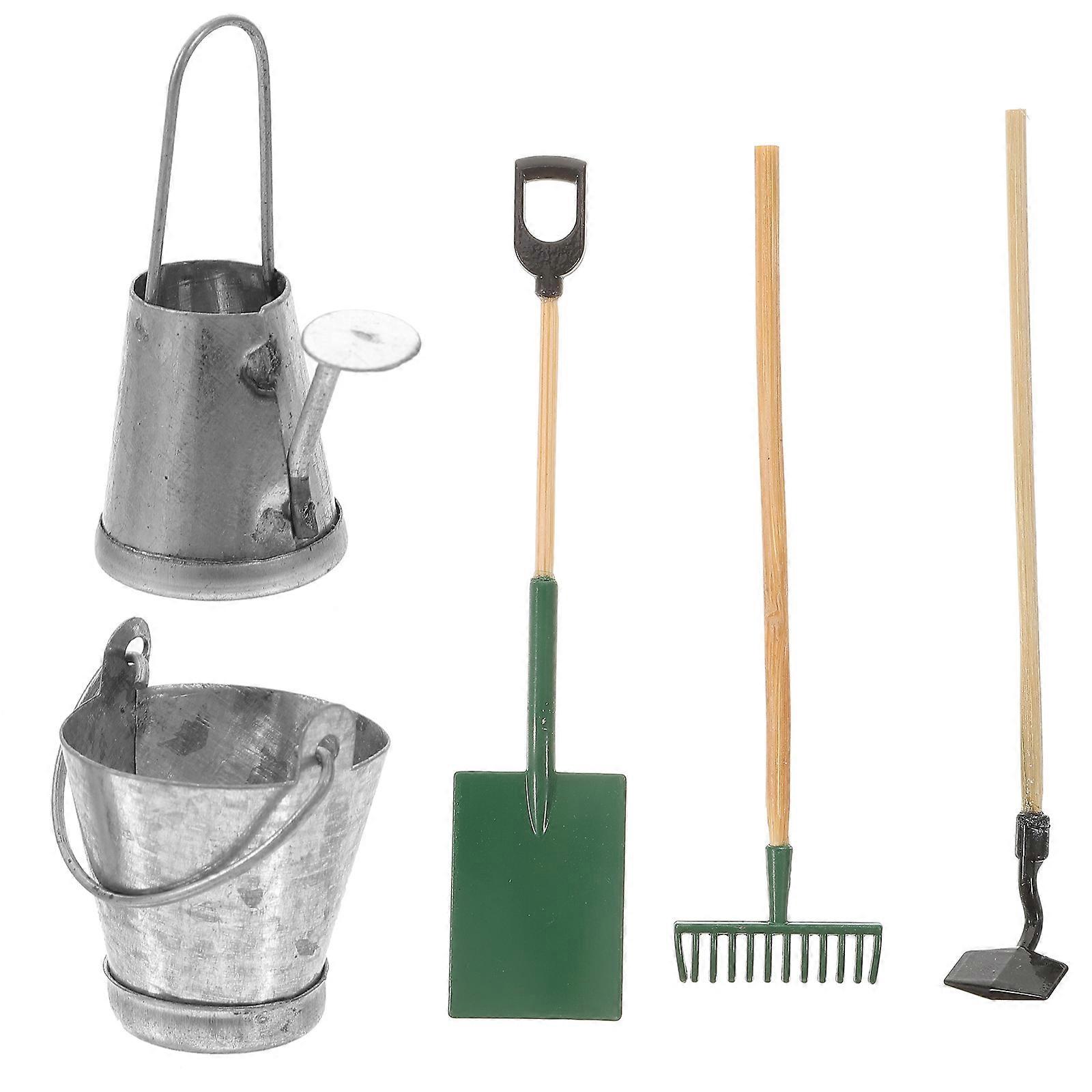Miniature Gardening Tools Set for Kids Playing Assorted Color Wooden and Metal 1 Set