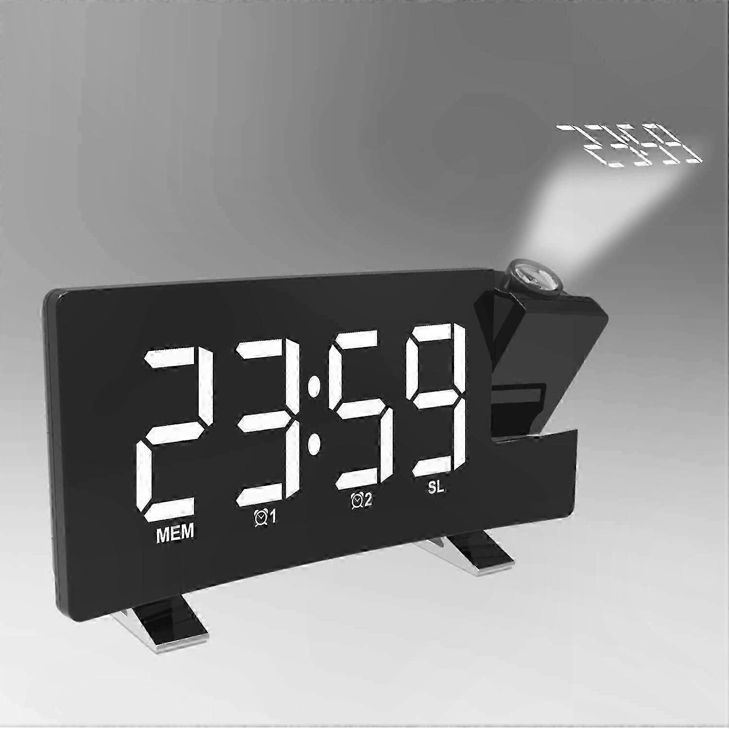 Projection Alarm Clock with FM Radio, Dual Alarms, 15 Presets, and Time Display