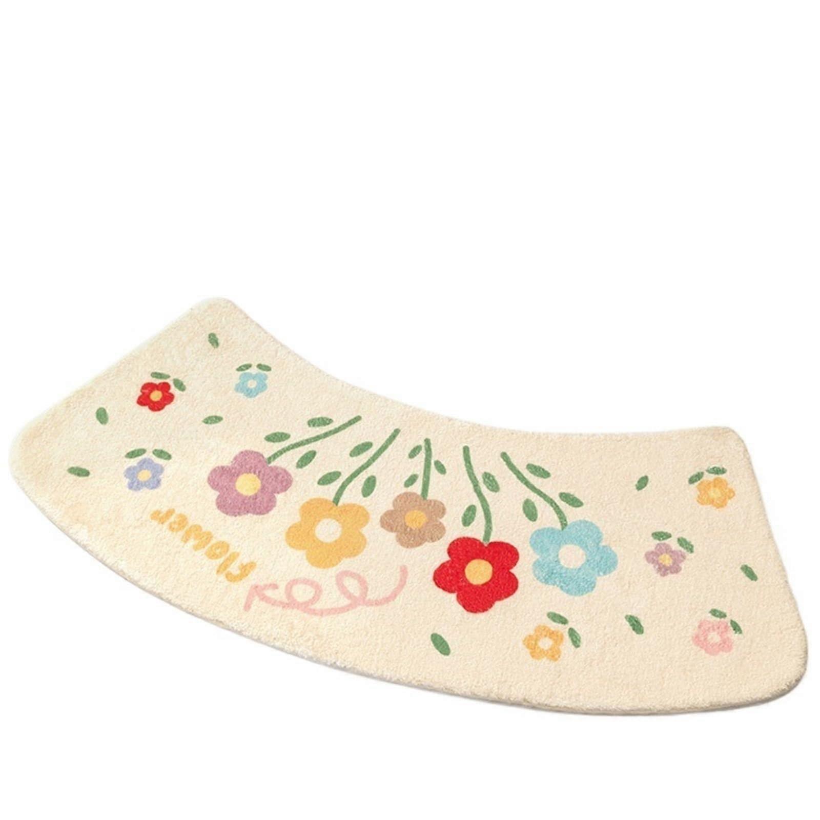 Fan Shaped Absorbent Door Mats, Cute Cartoon Plush Floor Pads Bathroom Toilet Door Shower Room Half Round 55x120cm