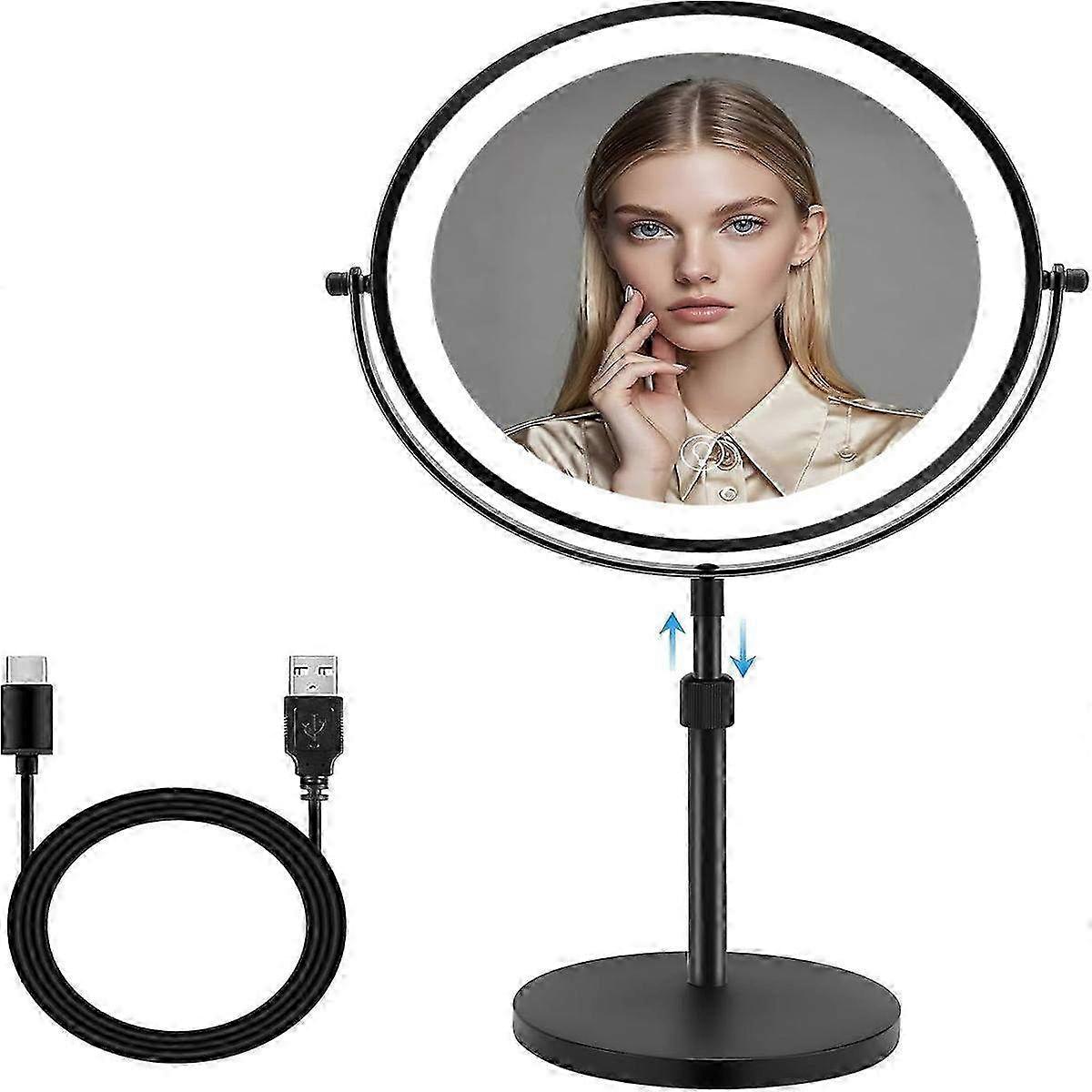 Double-Sided 1X/10X Magnifying Mirror with 3 LED Light Colors - Adjustable Beauty & Makeup Tool for All Your Needs
