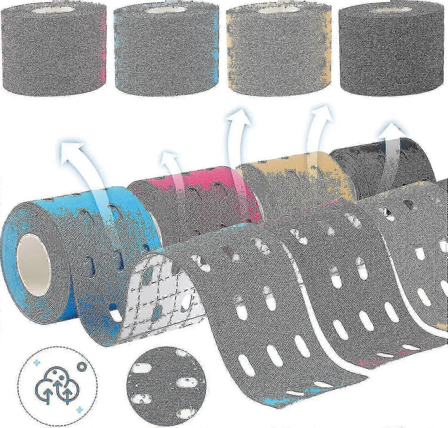 4 Rolls Professional Medical Kinesiology Tape, Perforated Design, Kinesiology Tape For Knees, Shoulders 5mx5cm