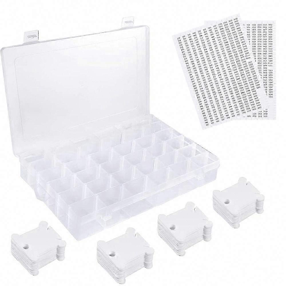 36 Grid Plastic Floss Organizer Box with 50 Bobbins & 2 Number Stickers for Embroidery Thread Storage