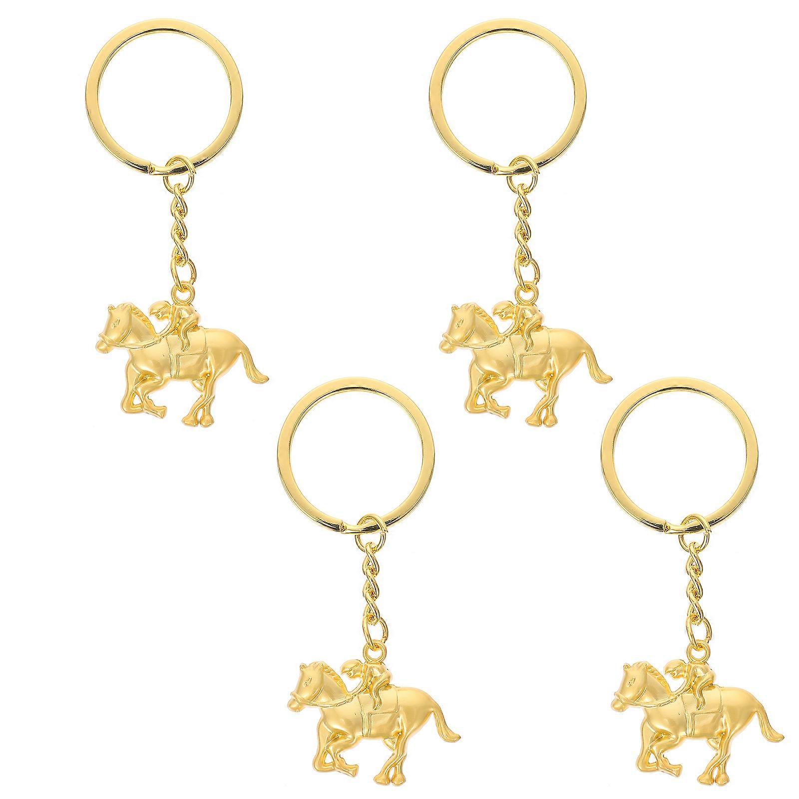 Creative Key Chain Horse Racing Shape Key Chains Zinc Alloy Golden Color Bag Decoration 4Pcs