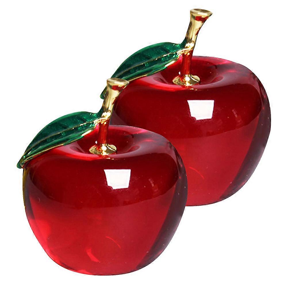 Water Crystal Apple Sculpture for Decor 2Pcs Elegant Glass Fruit Figurine