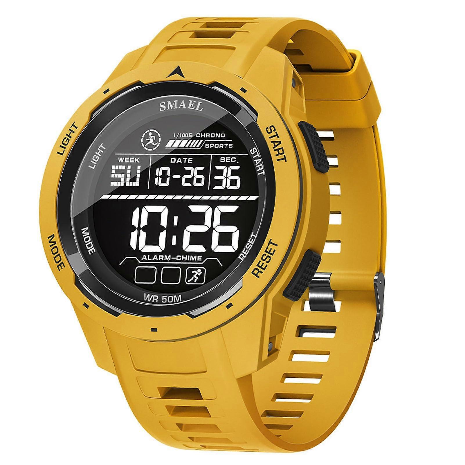 Waterproof Tactical Men's Digital Watch Yellow with Backlight, Stopwatch, Alarm, Calendar, Shockproof Design for Outdoor Sports