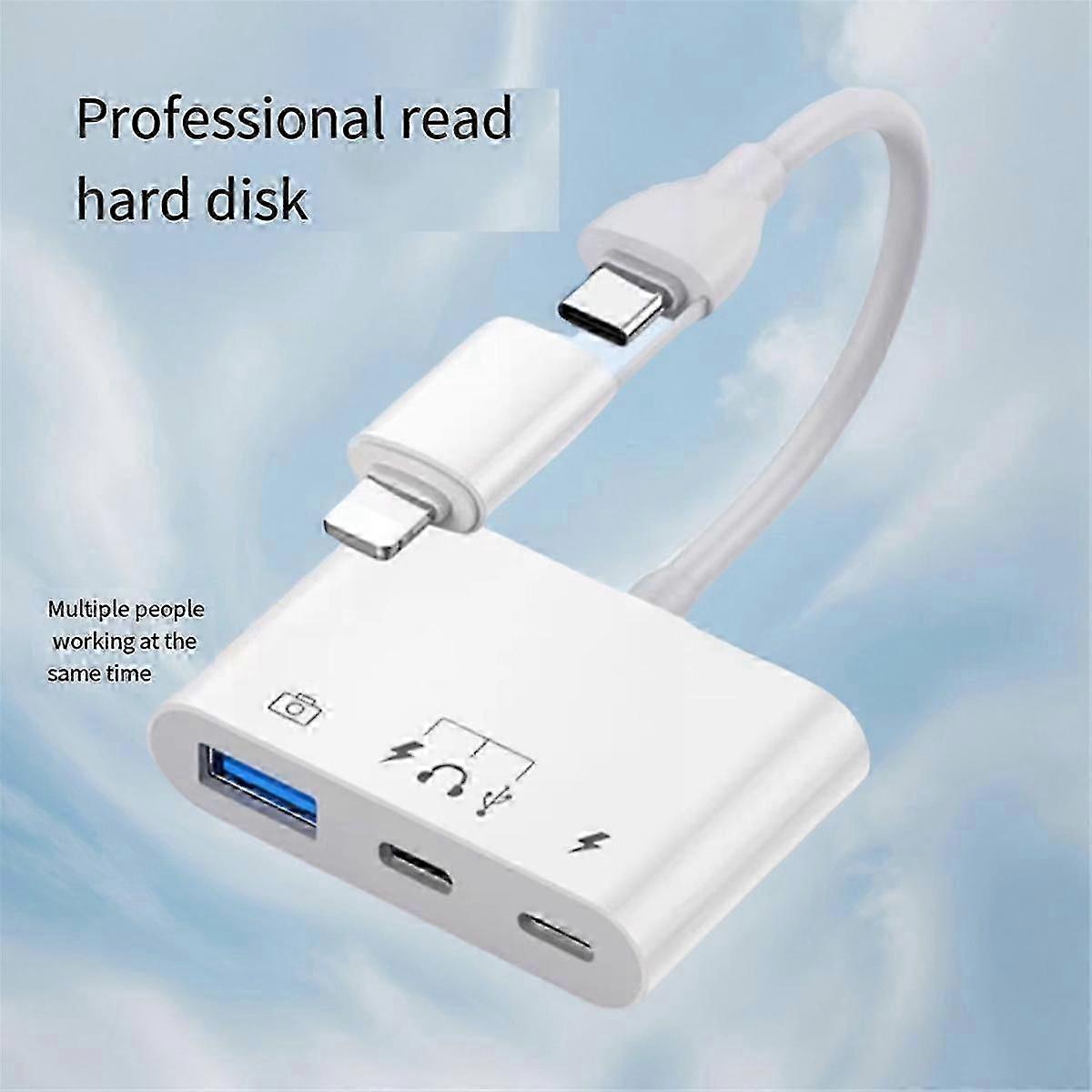 Type C Adapter 3-In-1 OTG Converter Dual-Head Multifunction Card Reader for Mobile Phone,Computer,Earphone