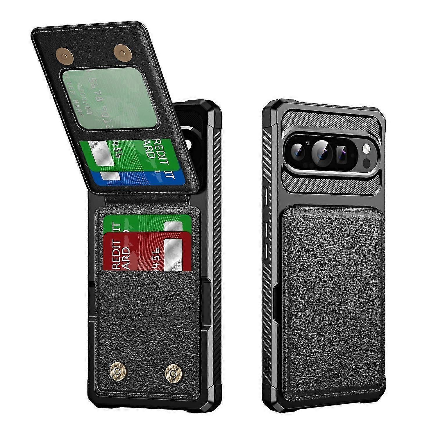 Flip card holder for vertical phone case in genuine leather