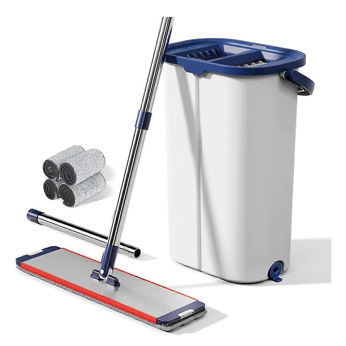 Mops and Bucket with Wringer Set Aluminium Mops 4 Microfiber Pads