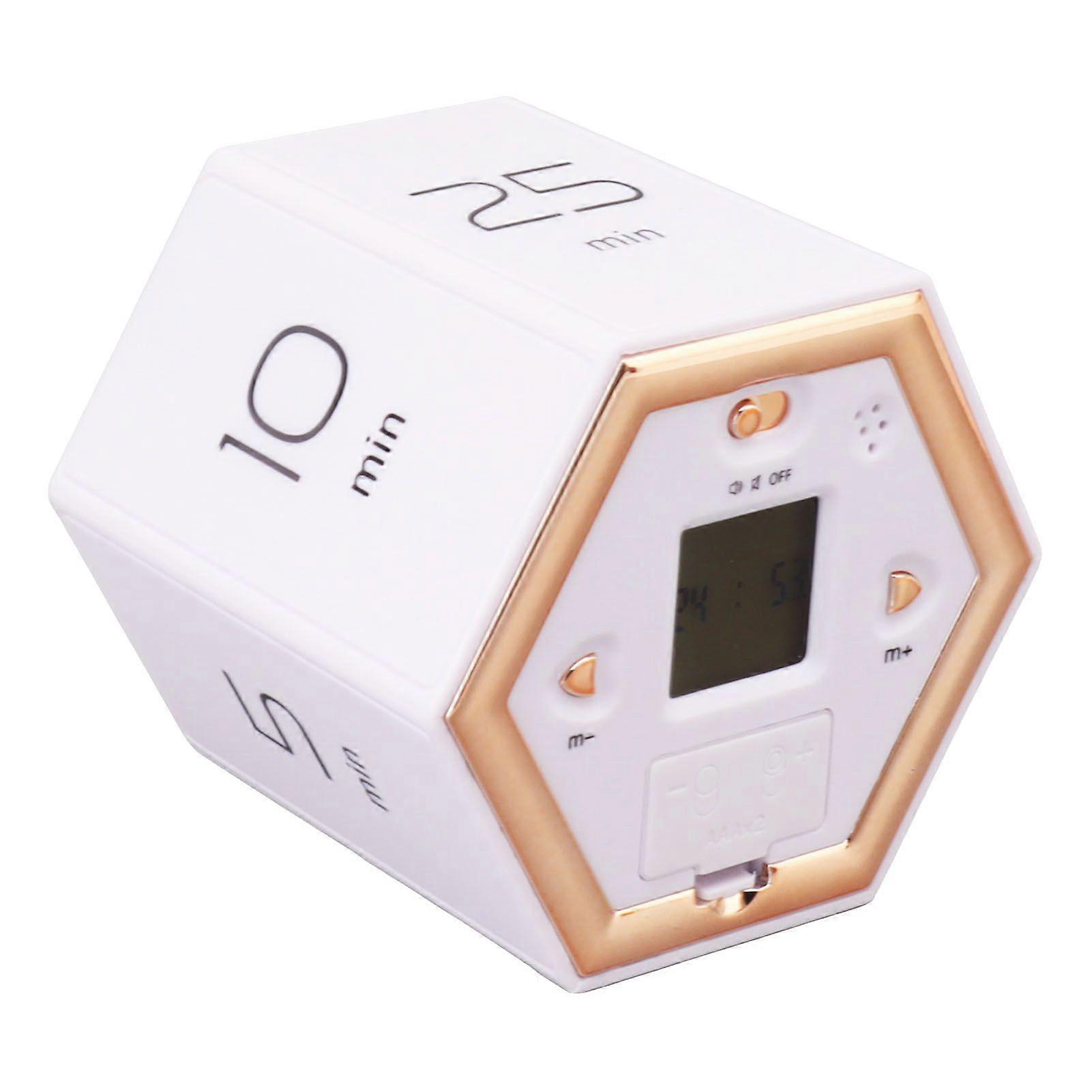 Hex Flip Timer with Mute Alarm Function Magnetic Time Management Cube Timer with LCD Screen for Cooking Studying Working White