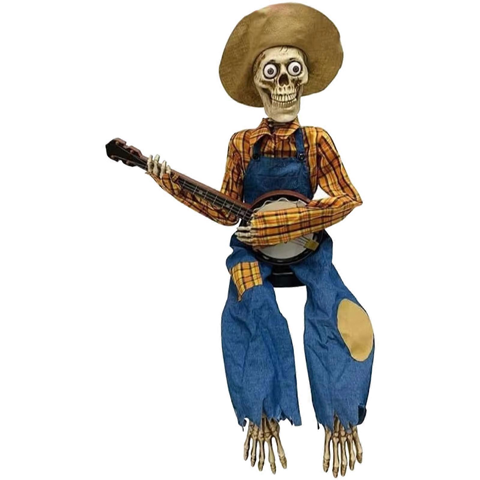 Musical Halloween Decors Skeleton Banjo Ornament In Classical Grids Pattern Ideal For Themed Parties And Festival Home Decoration Multicolor