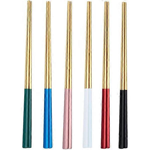 Metal Chopsticks Reusable 6 Pairs Multicolored Stainless Steel Chopsticks Square Lightweight Non-Slip Chopsticks Gift