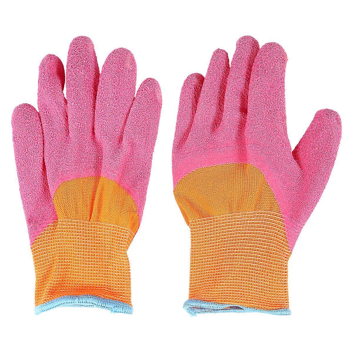 Pink Kids Gardening Gloves for Crab Catching Activities Lightweight and Durable Polyester Latex Size One Pair