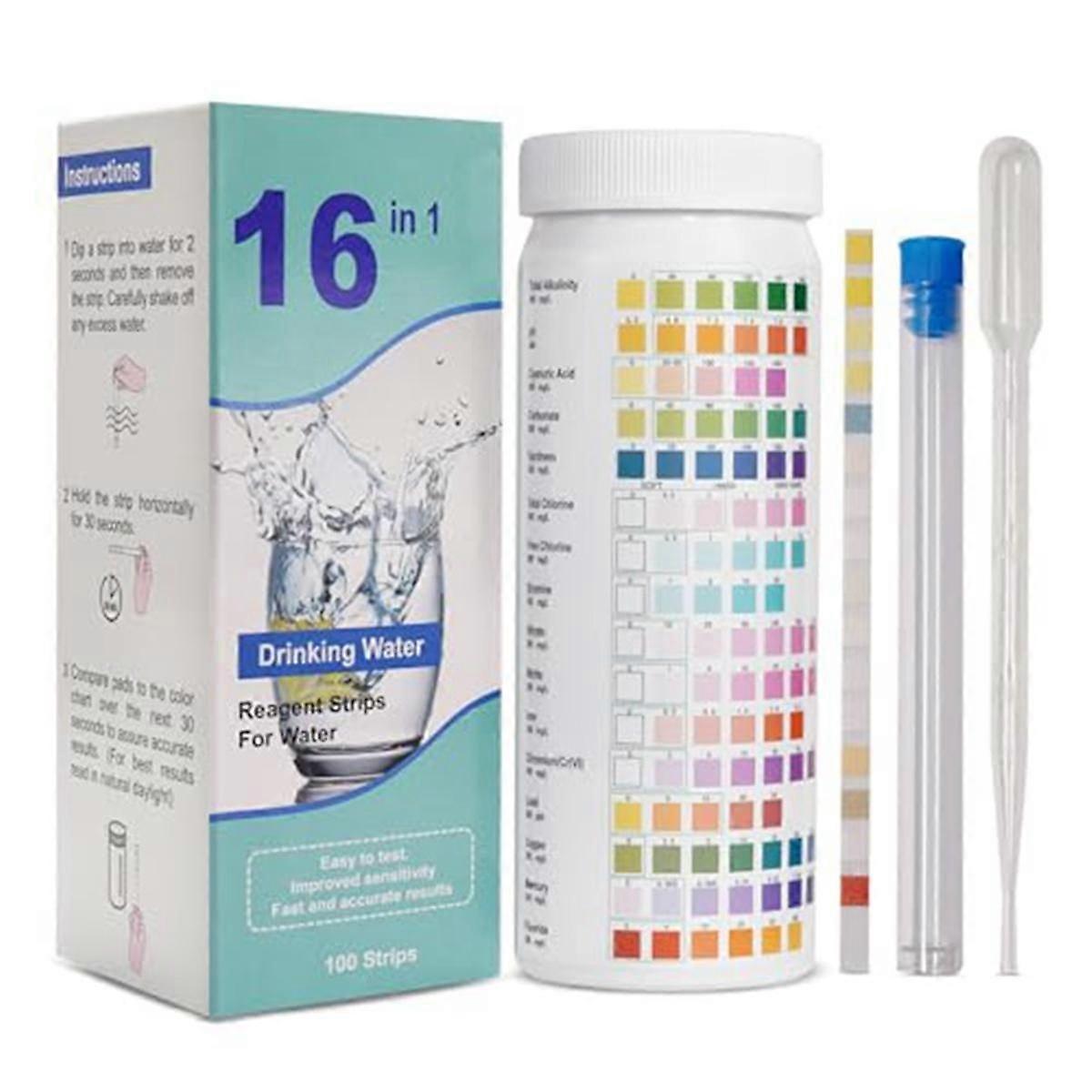 16-in-1-Wasserteststreifen, Trinkwassertestkit, 100 Streifen Wasserqualitätstestkit für zu Hause