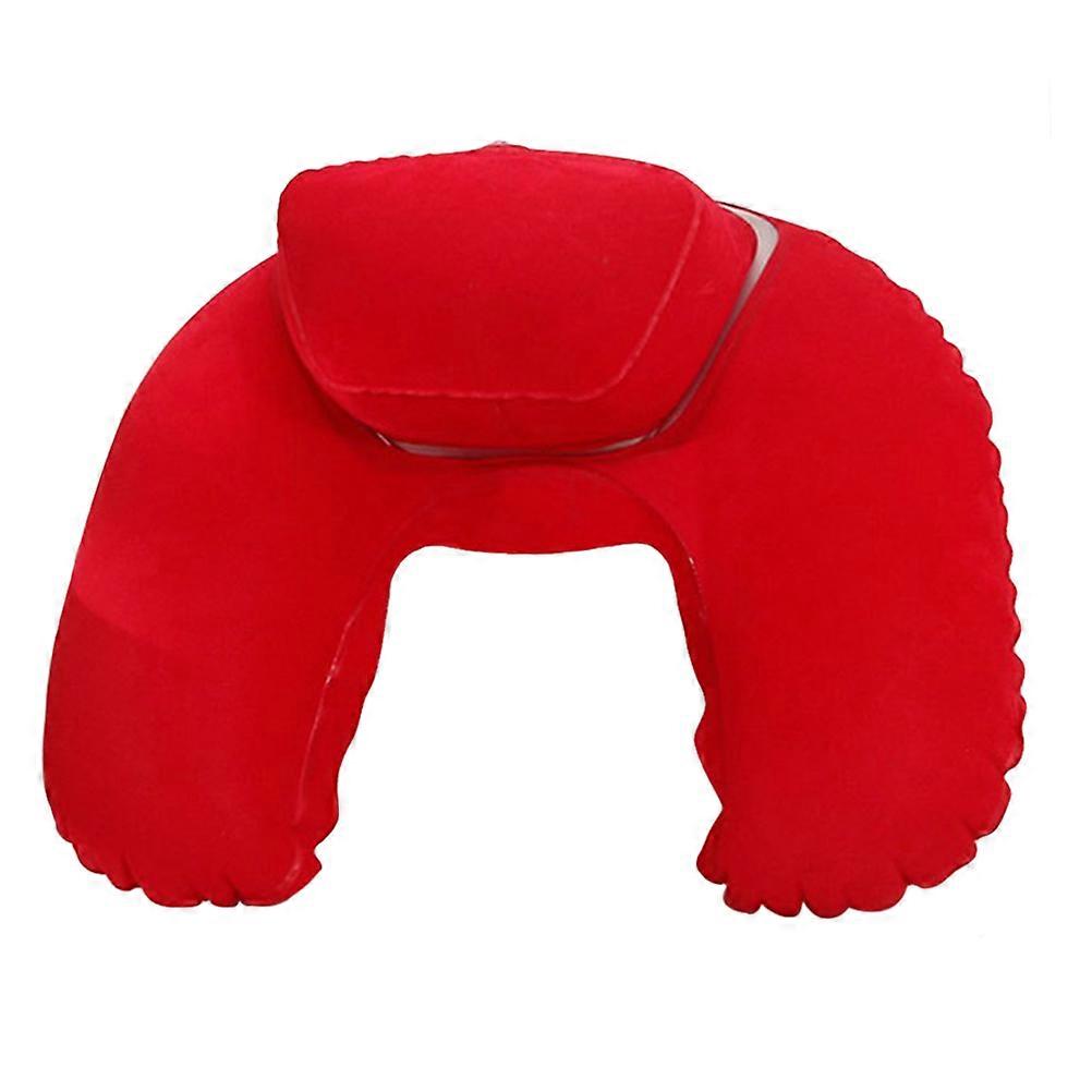Useful Neck Air Blow Shape Pillow Inflatable Cushion for Outdoor Traveling (Red)