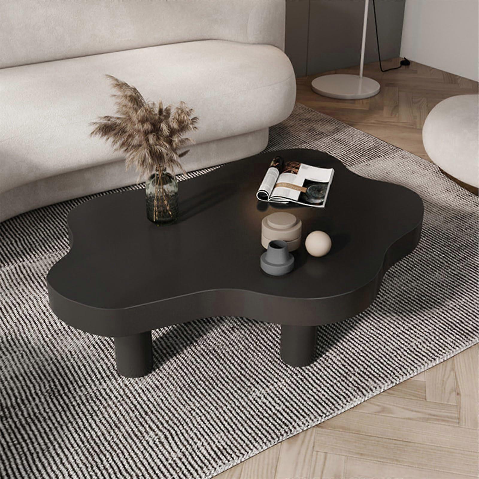 Cloud Shaped Coffee Table, Wooden Accent, Round Corner, Thick Side, 3-Legged Modern Living Noir, 70 X 45 X 40 cm